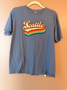Gildan Blue Seattle Retro Rainbow Graphic Tee